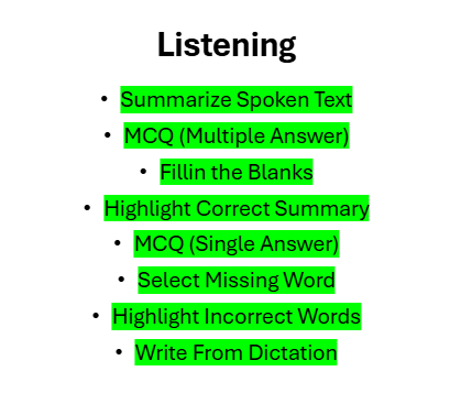 Listening: dictation, summary and highlight task types