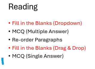 Reading: fill in the blanks and re-order task types